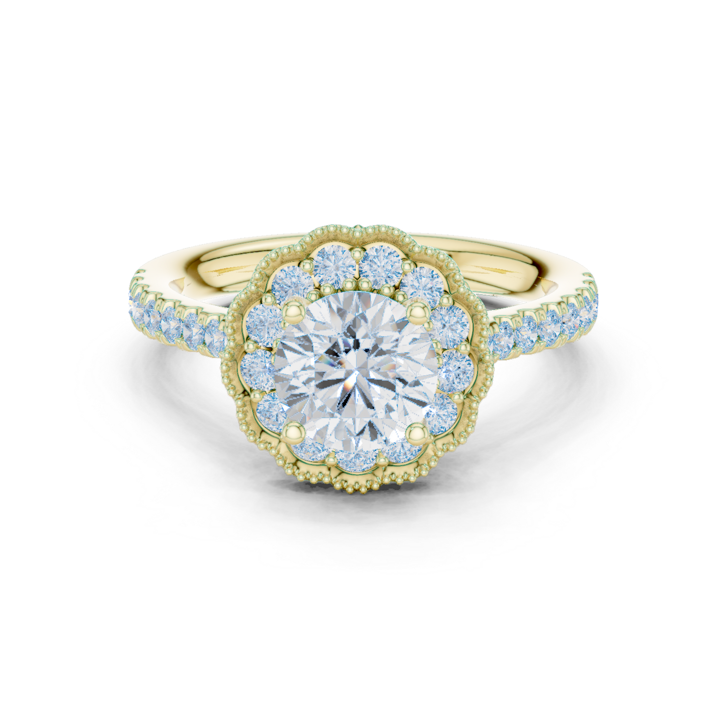 Round Floral Halo Vintage Ring