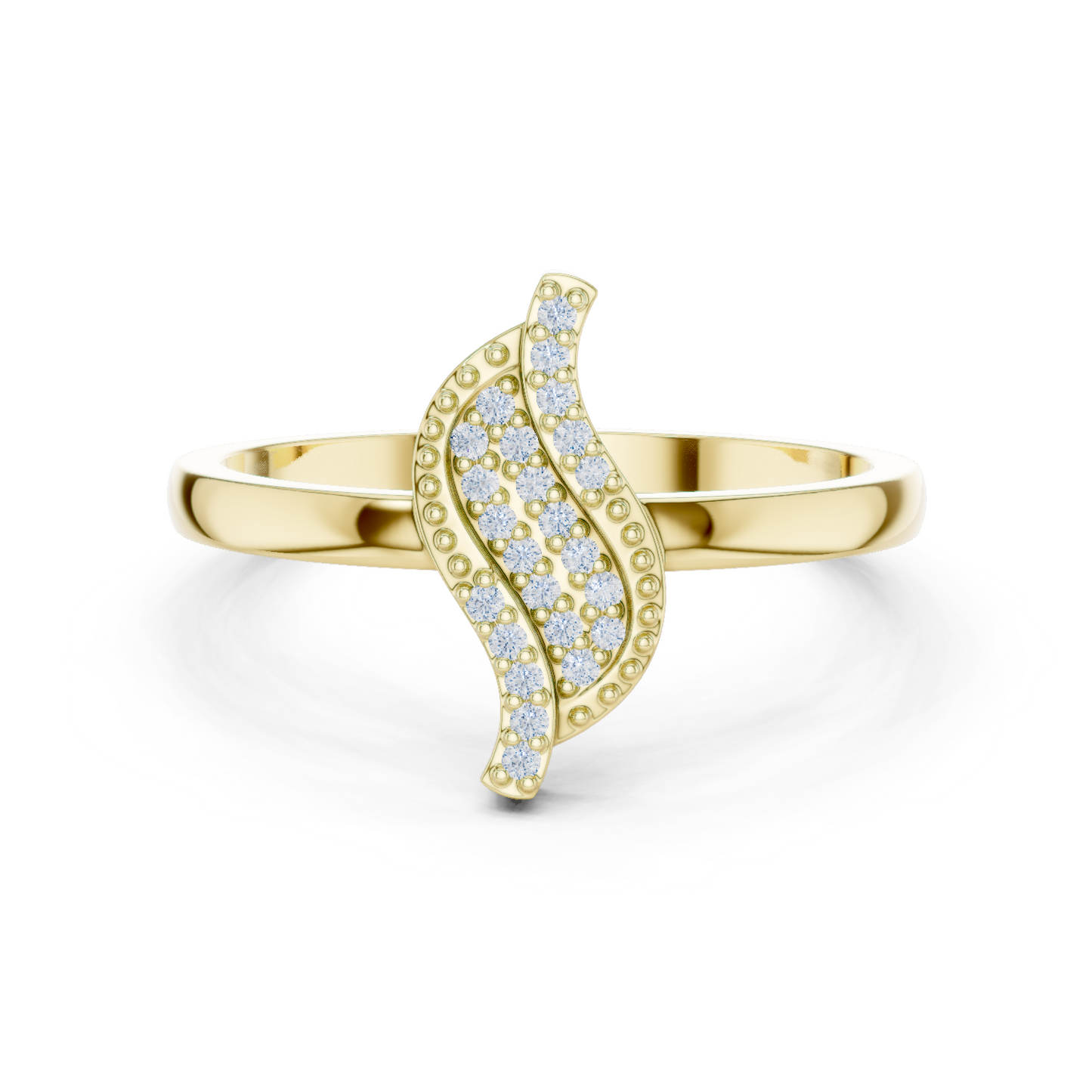 Diamond Leaf Ring with Milgrain Detail