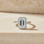 White Gold Emerald Diamond Halo Ring