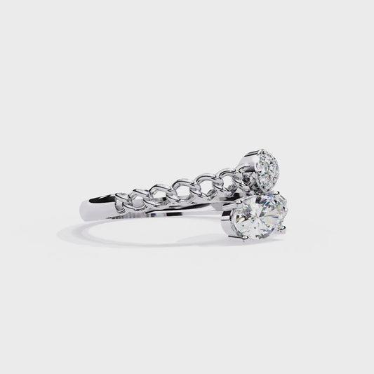 Diamond Crossover Statement Ring | Chain Link & Oval Solitaire Design