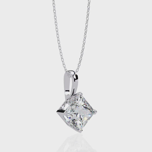Princess Cut Solitaire Necklace | Square Diamond Pendant for Women