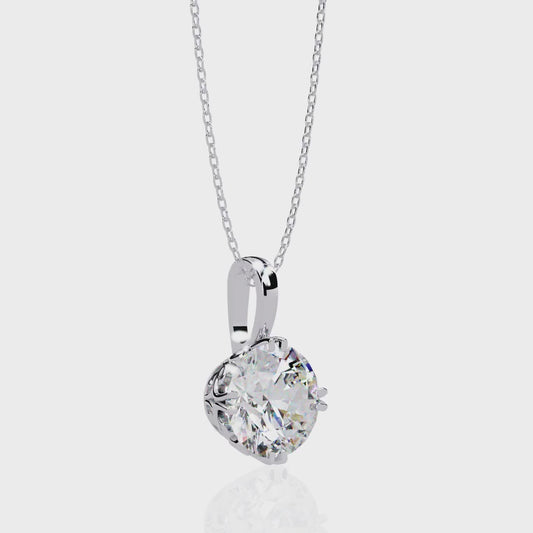 Basket Set Solitaire Necklace | Classic Round Diamond Pendant