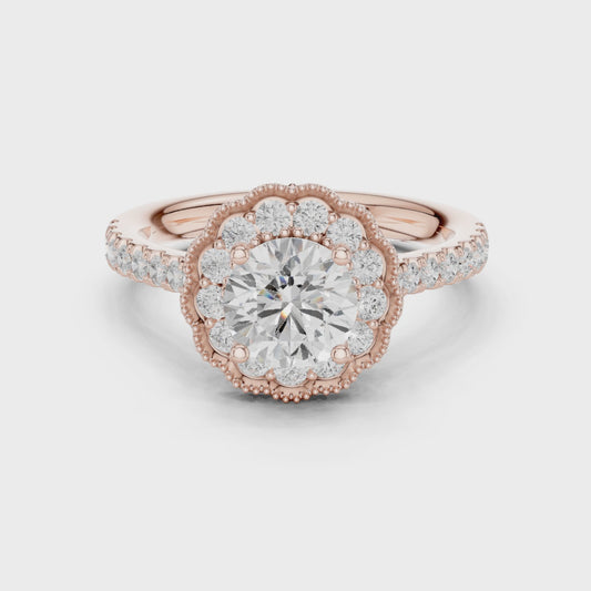 Round Floral Halo Vintage Ring