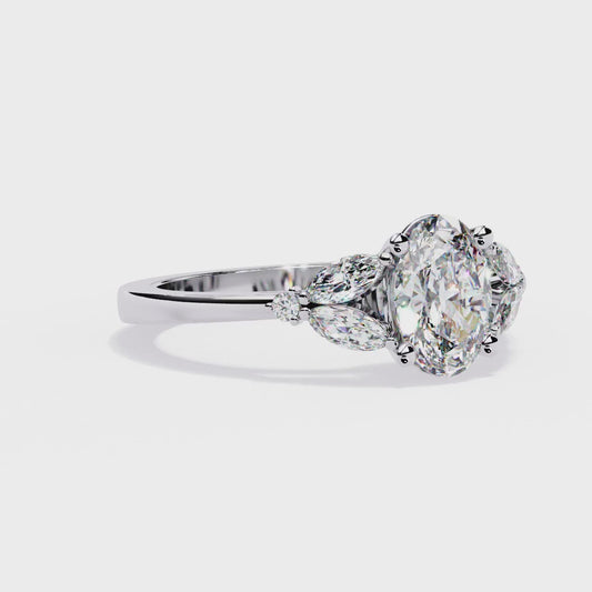 Oval Engagement Ring with Marquise Side Stones