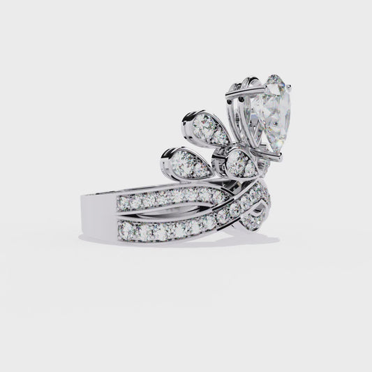 Diamond Peacock Statement Ring | Pear Cut Art Deco Design